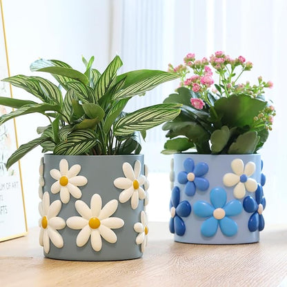 GUGUGO Colorful Flowers Planters Cute Unique Rainbow Planter with Drainage, Vintage Retro Flower Plant pots for Indoor & Outdoor Plants, Eclectic Succulent Gardening Pot for Boho Modern Home Décor-D