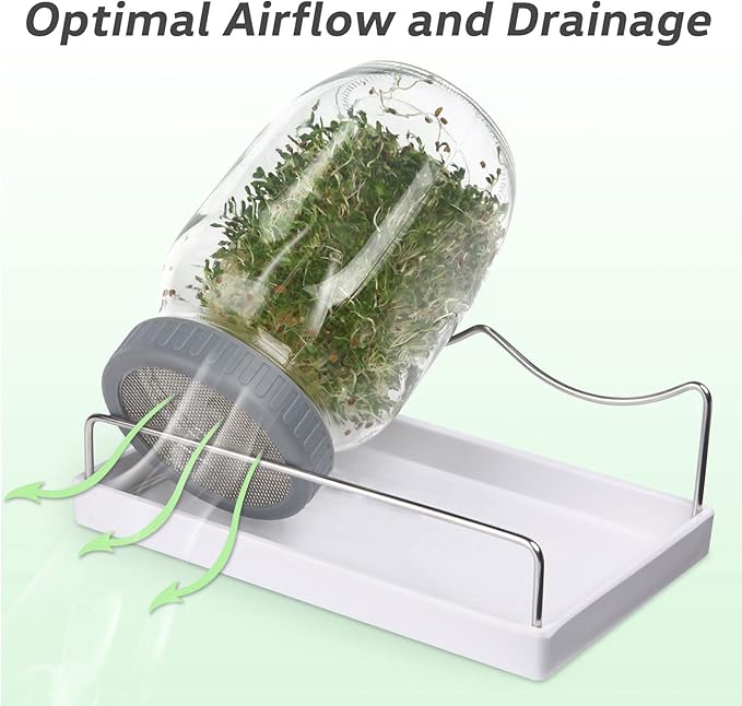 Complete Sprouting Jar Kit| 2 Wide Mouth Mason Jars, 316 Screen Sprout Lids, Blackout Sleeves, Tray, Stand| Sprouter Set for Growing Broccoli, Alfalfa and More-Seeds not Included
