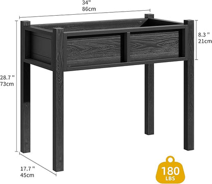 DWVO Raised Garden Bed HDPE with Legs Poly-Wood All-Weather Elevated Planter Box Outdoor with Drainage System Patio Planters for Herbs Vegetables Flowers Plant Bed for Garden Balcony, Black