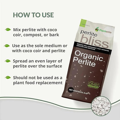 Perlite Bliss (1 Cubic Ft) - Organic Perlite for Plants Indoor Soil Amendment - Bulk Perlite for Gardening & Seed Starting - Mixes Easily with Potting Soil, Vermiculite, & Coco Coir for Plants