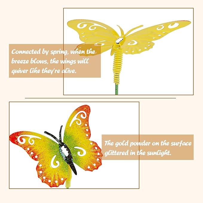 Juegoal 6 Pack Metal Yard Stakes Spring Decor, 15 Inch Outdoor Metal Colorful Butterfly Hummingbird & Bee Shaking Head Yard Art, Rust Proof Plant Sticks for Yard Lawn Pathway Patio Ornaments