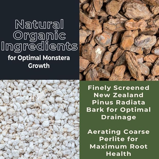 Monstera Potting Soil Mix – Organic, Fast-Draining, Chunky Soil with Coconut Coir & New Zealand Bark for Indoor Plants – Premium Fertilizer for Monstera Deliciosa, Albo & More (3 quarts)