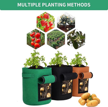 6-Pack 10 Gallon Grow Bags with Harvest Window, Thickened Fabric Plant Pots for Vegetables Potato Tomatoes Outdoor Gardening Containers with Reinforced Handles Mix (2xBlack,Green,Orange)