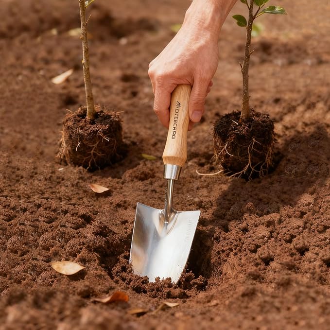 Heavy Duty Garden Trowel Stainless Steel Hand Shovel with Comfortable Grip Wood Handle for Digging, Weeding and Transplanting