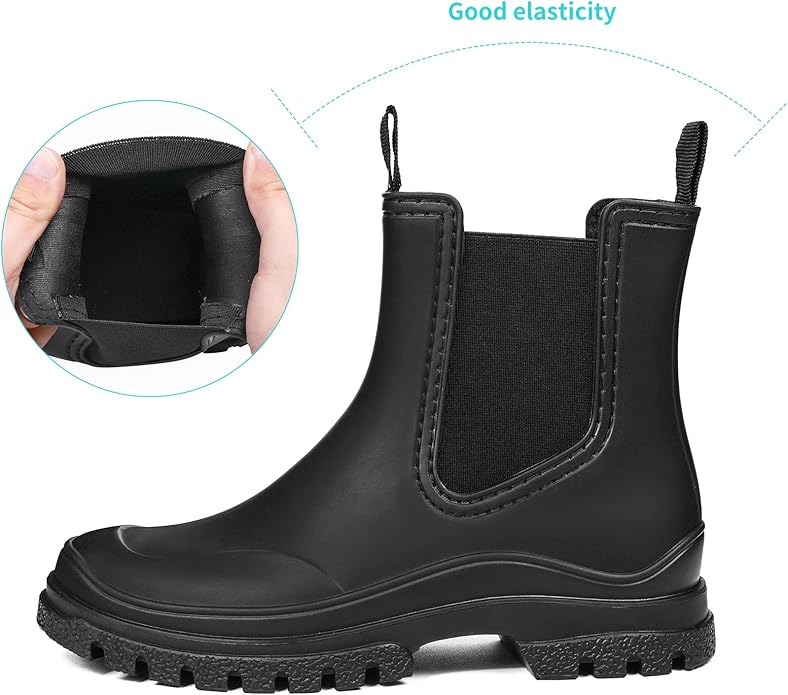 DKSUKO Rain Boots Women Waterproof Chelsea Boots Ankle Garden Shoes for Ladies Rubber Short Rainboots with Removable Comfort Insole for Outdoor Work Deck Mud Boots