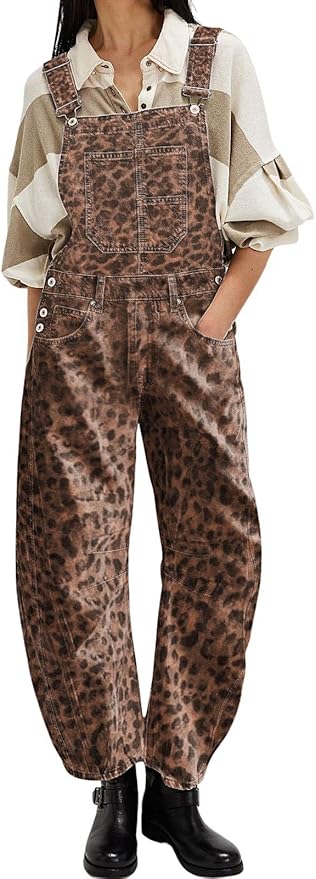 loveimgs Women Y2k Baggy Barrel Jeans Overalls Wide Leg Denim Pants Bib Overalls Jumpsuit Boyfriend Patchwork Jeans