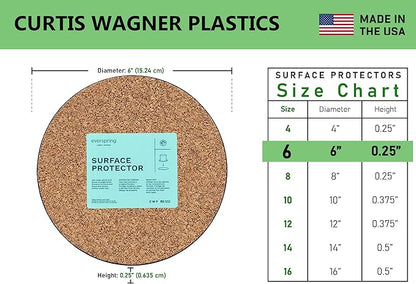 Curtis Wagner Plastics Corp. MC-600 Cork Plant Mat (6" Diameter, 5-Pack) - Round Cork Plant Coasters - Use as Planter, Coaster or Pads for Your Arts & Crafts Projects