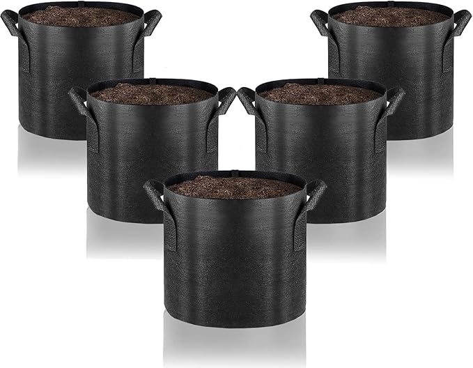 Gardenera Premium 5-Pack 3 Gallon Fabric Grow Bags - Thickened Planters with Aeration and Handles, Great for Growing Vegetables, Flowers, and Herbs