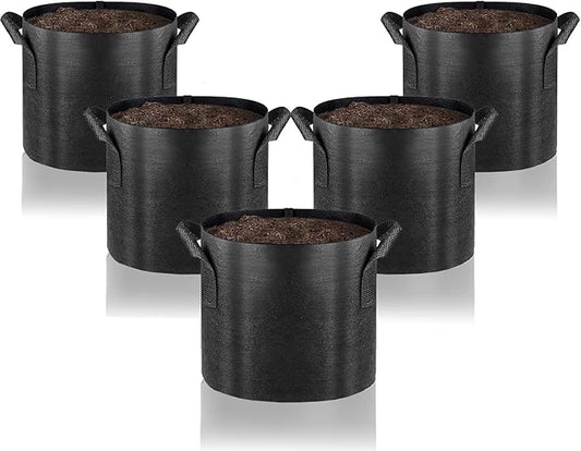 Gardenera Premium Aeration Planters - 15 Gallon - 5 Pack of Thickened Fabric Grow Bags with Handles, Ideal for Growing Vegetables, Fruits, and Herbs
