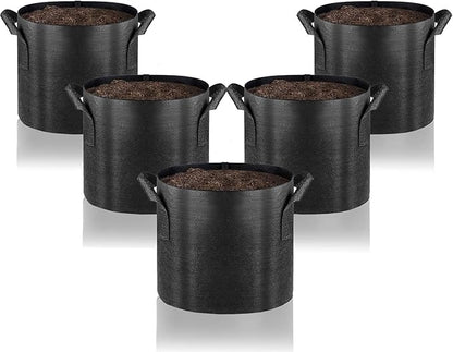 Gardenera Heavy Duty Aeration Fabric Pots - 5 Gallon Premium Grow Bags for Gardening, Durable and Reusable Fabric Material for Year-Round Planting - Set of 5