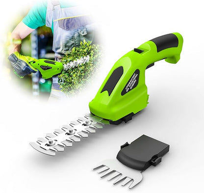 2 in 1 Handheld Hedge Trimmer & Cordless Grass Shear, 7.2V Electric Grass Trimmer Shrubbery Trimmer, Battery Bush Trimmer Hedge Shears/Grass Cutter Garden Tool for Lawn, Yard