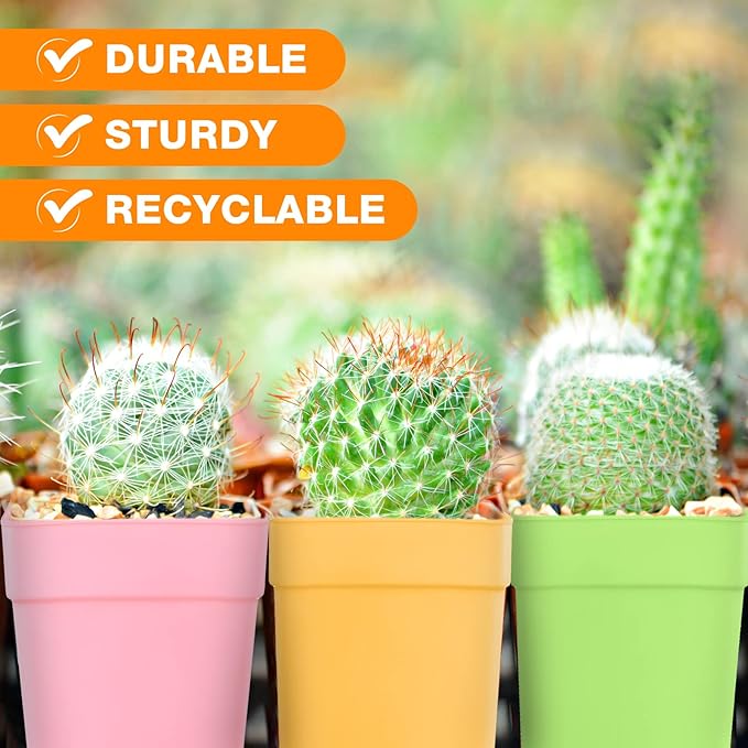 Amyhill 4 Inch Flower Pots Square Plants Nursery Pot Plastic Plant Seedling Pots Nursery Transplanting Planter Container with Saucer for Indoor Herbs Succulent Balcony Garden(Classic Color,100 Pcs)
