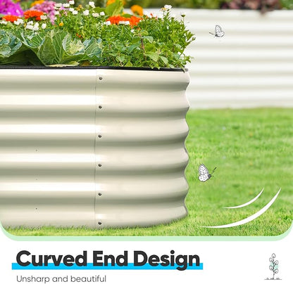 Quictent Galvanized Raised Garden Bed Kit Tall, 6x3x1.5 ft Oval Large Planting Box Strengthened by Crossbar, for Vegetables Outdoor, Beige