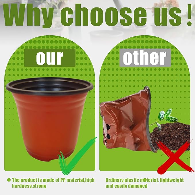 100 Packs 6" Plant Nursery Pots Plastic Seedling Starter pot Flower Planter Container Seed Grow Pot with Drainage Hole for Indoor Outdoor Garden Suitable for Succulent Seedling Cutting Transplanting