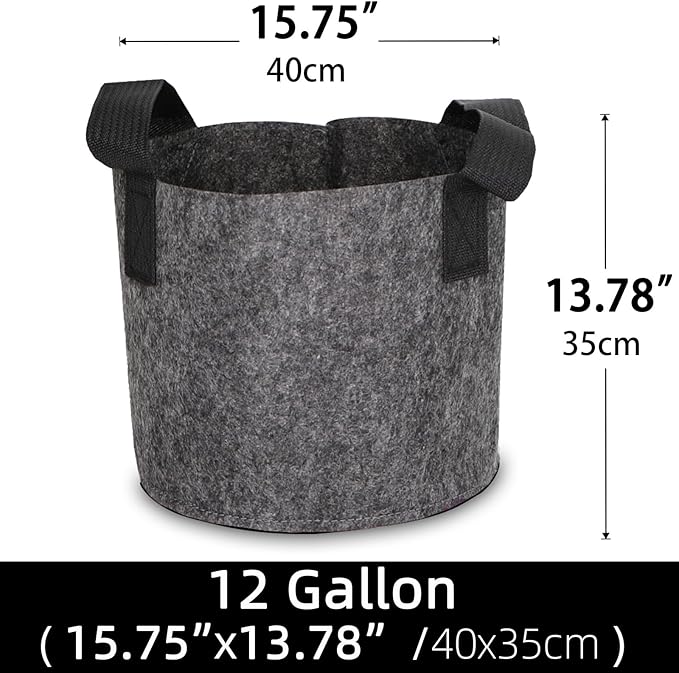 Grow Bags,Growing Pot Bags Garden Grow Bag Indoor Outdoor Fabric Aeration Plant Pot Container Flower Vegetable Pouch (Dark Gray,12Gallon)