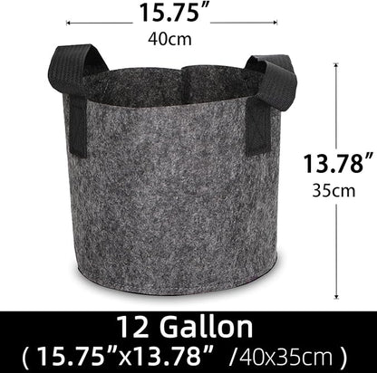 Grow Bags,Growing Pot Bags Garden Grow Bag Indoor Outdoor Fabric Aeration Plant Pot Container Flower Vegetable Pouch (Dark Gray,12Gallon)