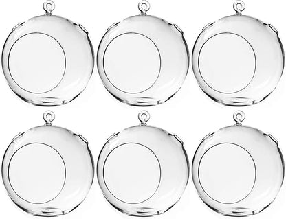 WGV Hanging Terrarium Globe, Width 7", Height 8", DIY Air Succulent Planter, Clear Glass Vase Orb with Flat Bottom, Candle Holder Outdoor Garden Decor, 6 Pieces