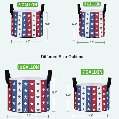 3 Gallon 4th of July Independence Day Stars Stripes Breathable Grow Bag Heavy Duty Thickened Plant Pots Containers with Handles for Tomato Potato Fruits Vegetables Flowers