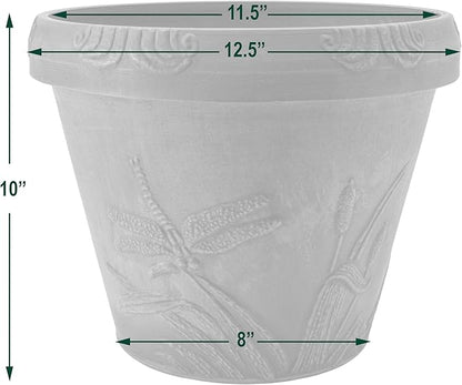 PSW Pot Collection Dragonfly Planter Pot for Indoor and Outdoor Plants and Gardens, 12.5' by 10, Beige