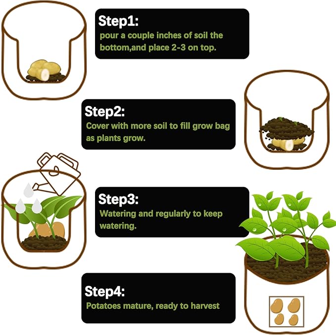 TCBWFY 20Gallon Potato Grow Bags with 2 Flaps,2 Pack Heavy Duty 14oz/yd² Potato Grow Bags,Planting Bag with Sturdy Handles and 2 Harvest Windows,Vegetable Grow Bags for Planting Potato,Carrots