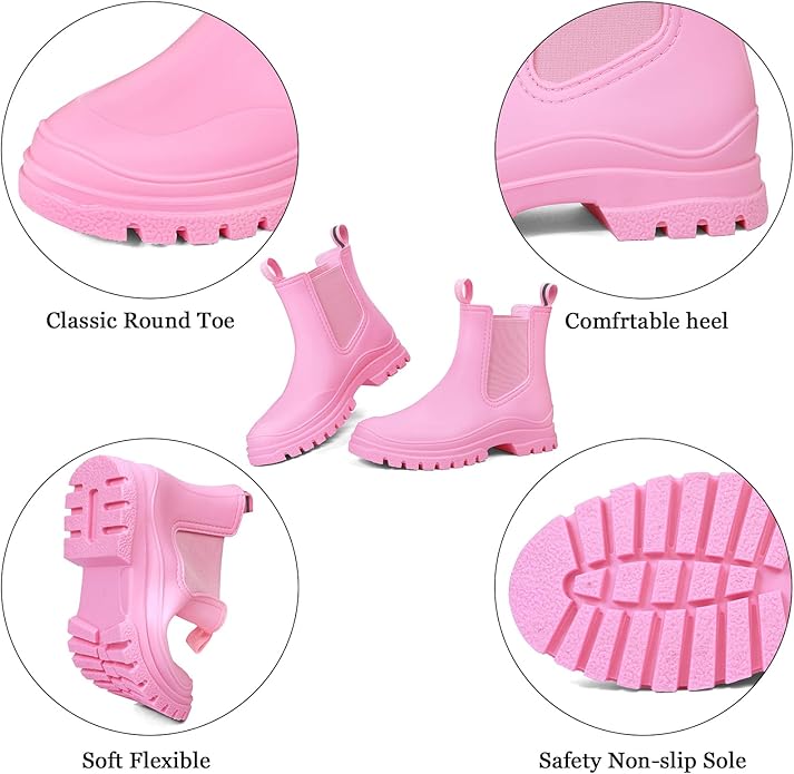 DKSUKO Rain Boots Women Waterproof Chelsea Boots Ankle Garden Shoes for Ladies Rubber Short Rainboots with Removable Comfort Insole for Outdoor Work Deck Mud Boots