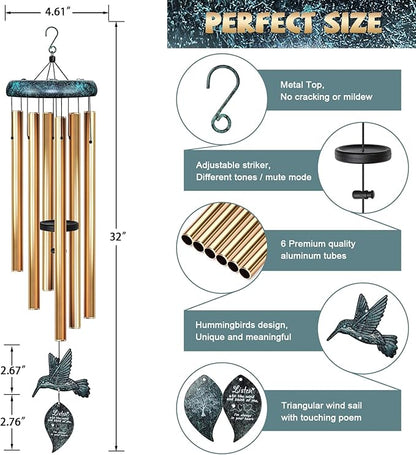 Sympathy Wind Chimes for Outside Deep Tone, Memorial for Loss of Loved One Prime, Bereavement Condolence Remembrance Funeral Gifts for Grieving Friends Loss of Mother Father