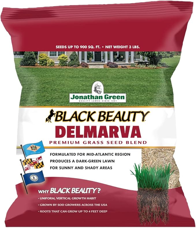 Jonathan Green (10390) Black Beauty Delmarva Grass Seed (Made for Maryland, Delaware, Virginia) - Cool Season Lawn Seed (3 lb)