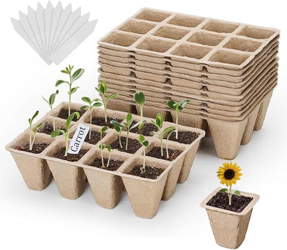 10 Packs Peat Pots, 120Pcs Seed Starter Tray Kit with 120Pcs Plant Labels, Biodegradable Seed Starter Pots, Germination Kit for Garden Plant Nursery