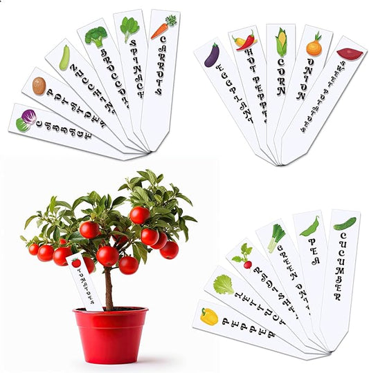 JarThenaAMCS 18Pcs Acrylic Vegetable Labels Waterproof Plant Marker Reusable Garden Stake Tags with Vegetable Names for Nursery Indoor Outdoor Garden Decoration