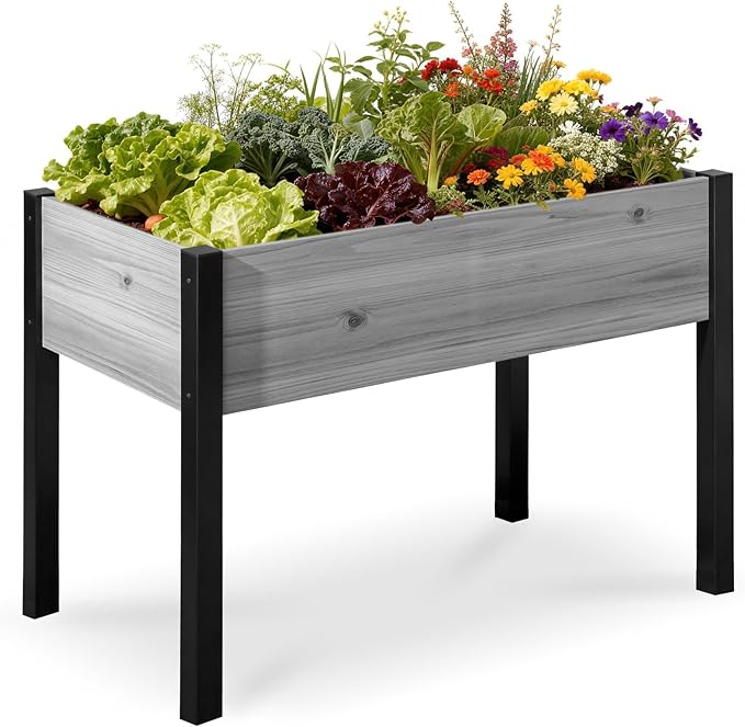 DoCred Raised Garden Bed, 45.7" x 22.8" x 31.5" Large Elevated Wooden Horticulture Planter Box with Metal Legs Standing Growing Bed Planter for Gardening, Balcony, Backyard, Patio