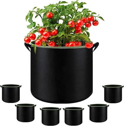 6-Pack 7 Gallon Grow Bags - 300G Heavy Duty Aeration Fabric Pots with Handles,Thickened Nonwoven Planter Bags for Vegetables Flowers Fruits
