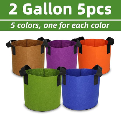 Grow Bags,Growing Pot Bags Garden Grow Bag Indoor Outdoor Fabric Aeration Plant Pot Container Flower Vegetable Pouch (Mixed 5colors,2 Gallon)