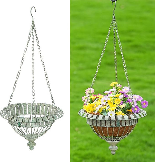 Set of 2 Metal Hanging Planters,Hand-Crafted Rusty Hanging Basket Plant Holder for Outdoor Indoor Garden, Patio, Deck, Porch, Flower Pots