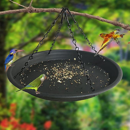 12.8" Homes Garden Platform Bird Feeder, Large Hanging Tray Squirrel Feeder, Seed Catcher Tray, Bird Viewing, Backyard, Large Capacity, Black