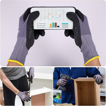 LOCCEF Work Gloves MicroFoam Nitrile Coated-6 Pairs,Endurance Seamless Knit Nylon,Dots on palm,Tacky Dot Grip Gloves