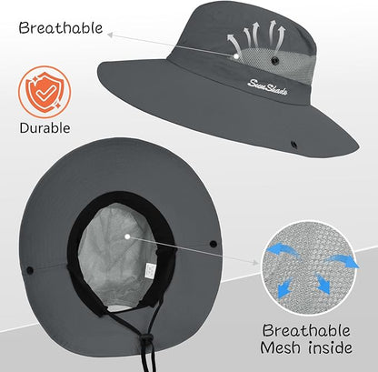 ZOORON Women's Ponytail Safari Sun Hat,Wide Brim UV Protection Outdoor Bucket Hat,Foldable Beach Summer Fishing Hat