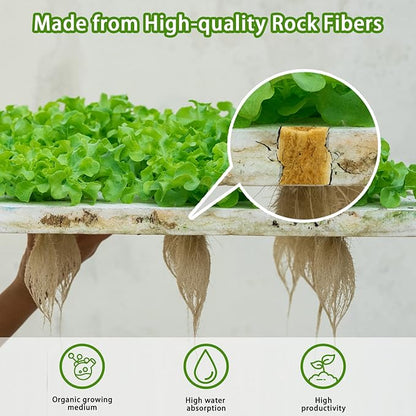 YBB 50 Pcs Round Rockwool Starter Plugs, 0.7 x 1 Inch Rockwool Grow Plugs Hydroponics Grow Media Seed Starter Kit Indoor with 60 Pcs Labels