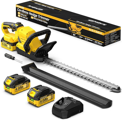 21" Cordless Hedge Trimmer - 21V Portable Electric Bush Trimmer with 2 x 4.0Ah Batteries & Charger & 180° Rotatable Handle & Dual-Action Blade 3/5" Cutting Width for Garden Yard Maintenance