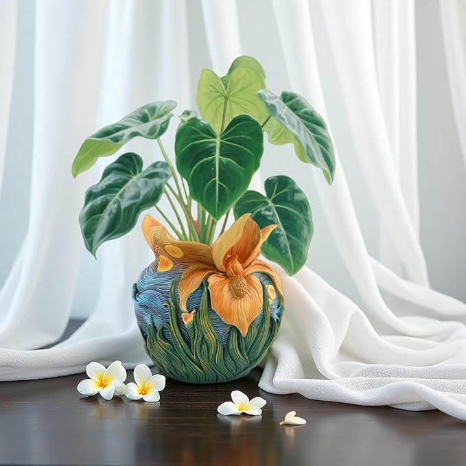 Starry Night Floral Planter, Unique and Interesting Abstract Art Flower pots, Vibrant Colors, Perfect for Home/Garden Artistic Decoration (Flowers)