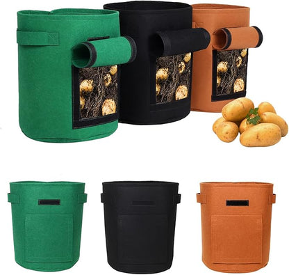 6-Pack 7 Gallon Grow Bags with Harvest Window Thickened 300g Nonwoven Fabric Heavy Duty Plant Pots for Vegetables Potato Coriander Containers with Handles Mix (2xBlack,Green,Orange)