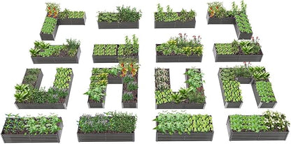 A ANLEOLIFE 16-Piece 18 Inch Tall Galvanized Raised Garden Beds Kit, Rectangular,U-Shaped & L Shaped Metal Planters – Ideal for Backyard Structured Garden Layouts, Quartz Grey