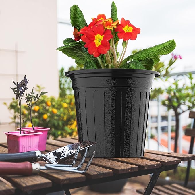 50 Pcs 2 Gallon Planter Nursery Pots, Seed Starting Pot Plastic Flower Seedling Pots with Drainage Holes Flexible Plant Container for Indoor Outdoor Garden Lawn Yard Plants Seedlings (50, 2 Gallon)