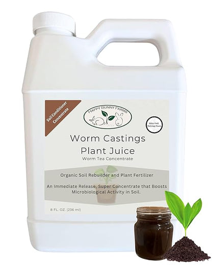 Worm Castings Tea Plant Juice - Quart. Concentrated Worm Tea with Kelp, Seaweed Extract and Humic Acid. Indoor and Outdoor Soil Restorer and Plant Fertilizer for All Vegetation with Soil.