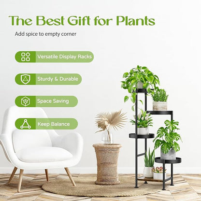 Plant Stand Indoor Outdoor, 5 Tier Metal Flower Pot Shelf Holder Clearance, Tall Corner Rack for Multiple Plants, Modern Organizer Display for Patio Orchid Office Porch Living Room Garden, Black