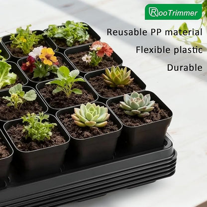 24 Cell Nursery Pots Trays 5 Pack (17"x11"x1.6"), Reusable Plant Pot Tray for Holding 3 inch Square Nursery Pots, Durable Plastic Carrying Seed Starter Tray with Drain Holes (Black)
