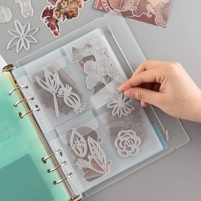 BAOFALI 40 Pages/2Set A5 6 Ring Clear Stamps Storage Embossing Folder Storage with Dividers Photo Storage Album Seal Bags Storage Keeper Cards for DIY Scrapbooking Arts Crafts Collecting Bags