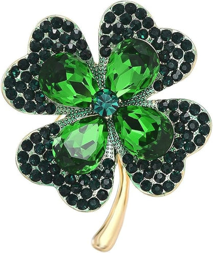 St.Patrick's Day Brooches for Women Dainty Crystal Four Leaf Lapel Pin Shamrock Hat Brooch Pins Irish Enamel Brooches Irish Holiday Costume Accessory Jewelry
