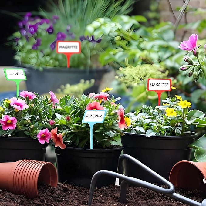 120 Pcs Plastic Plant Label Signs, Plastic Plant T Type Tags Plant Markers Stakes, Garden Plant Labels, with 2 Marker Pens for Flower Herb Pot Plant