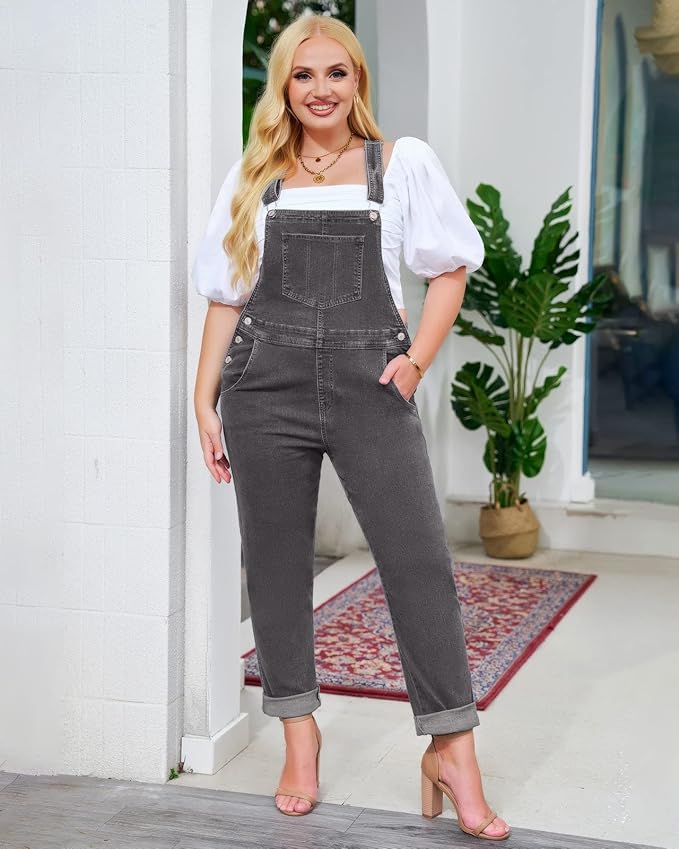 Vetinee Womens Classic Adjustable Straps Pockets Denim Bib Overalls Jeans Pants