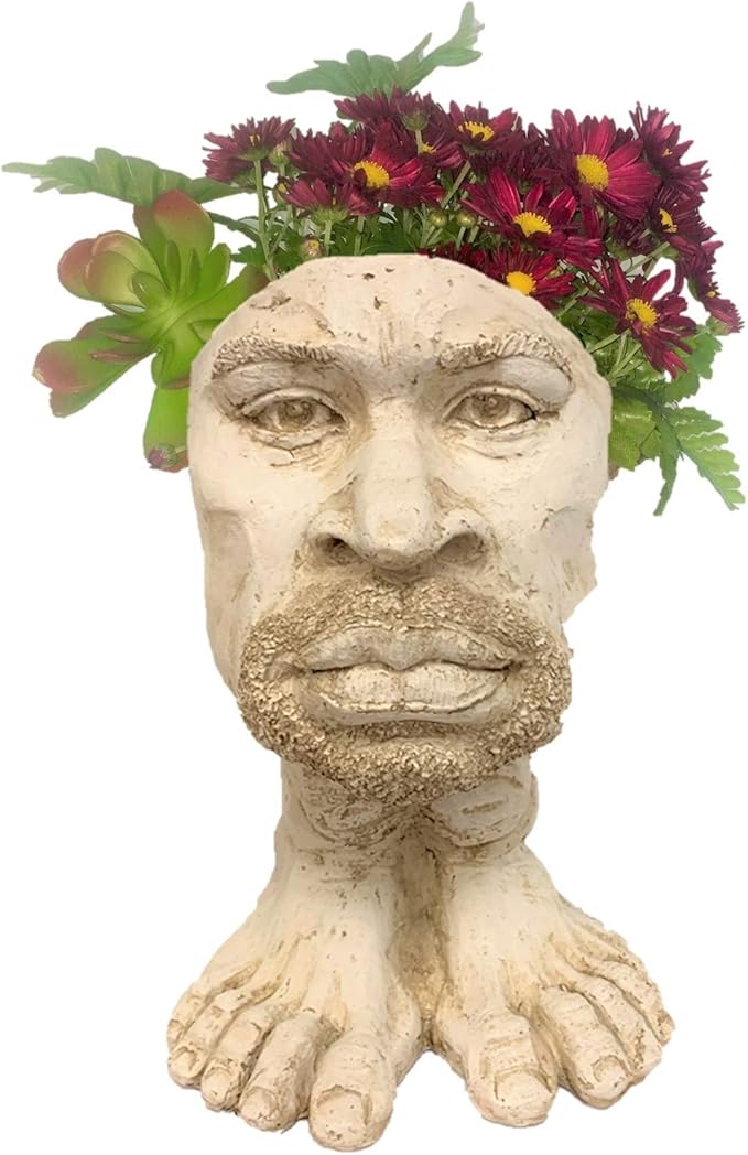 homestyles 14.5 in. Antique White Uncle Kimoni The Muggly Face Statue Planter Hold 6" Pot
